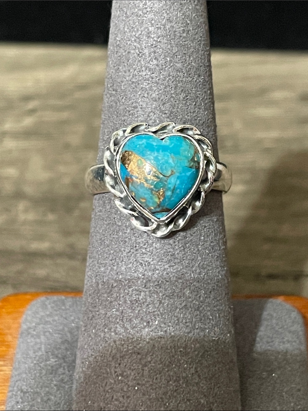 Sterling Silver Heart Turquoise Ring - Blue Stone